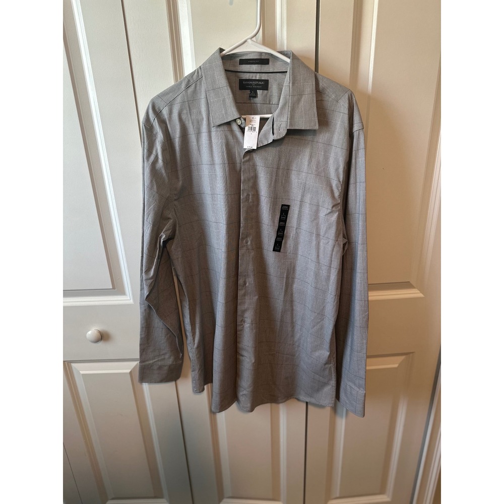 Banana Republic Wrinkle Resistant Dress Shirt Plaid Gray Long Sleeve L‎